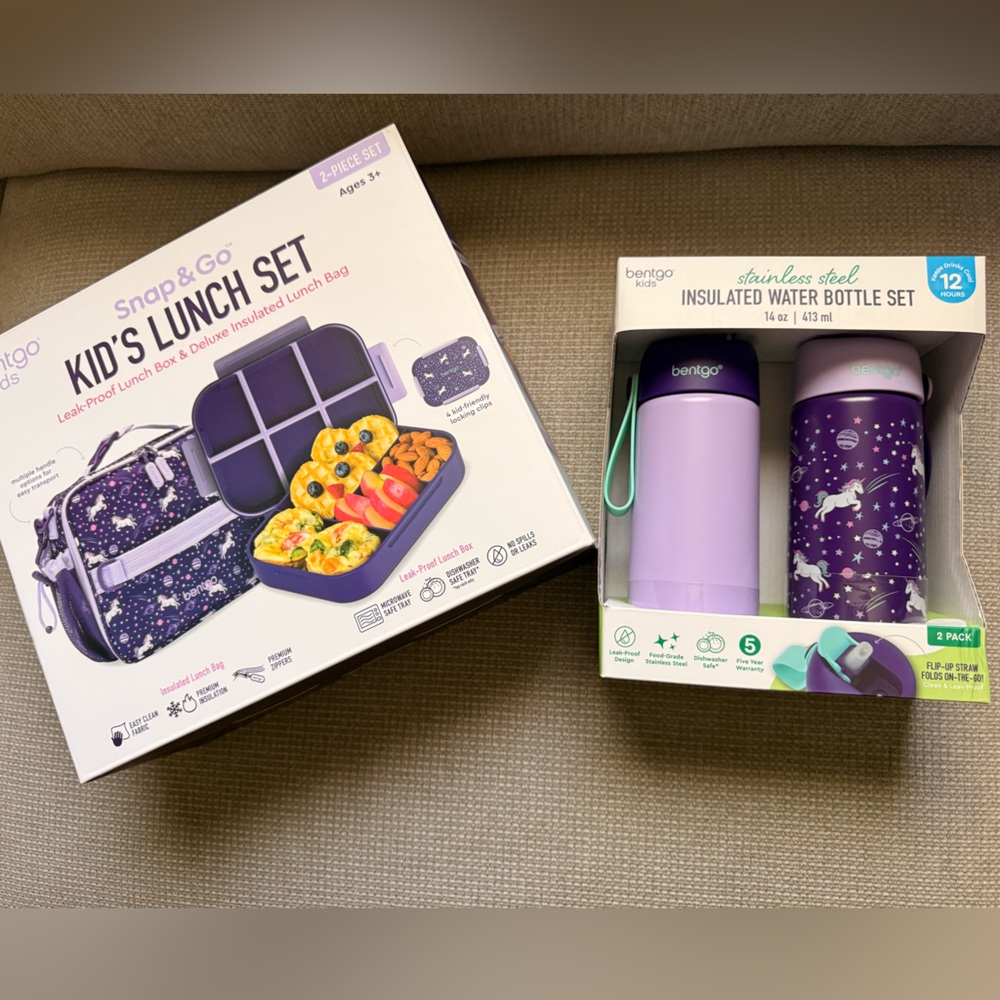 Bentgo Lunch Set with Purple and White Water Bottles